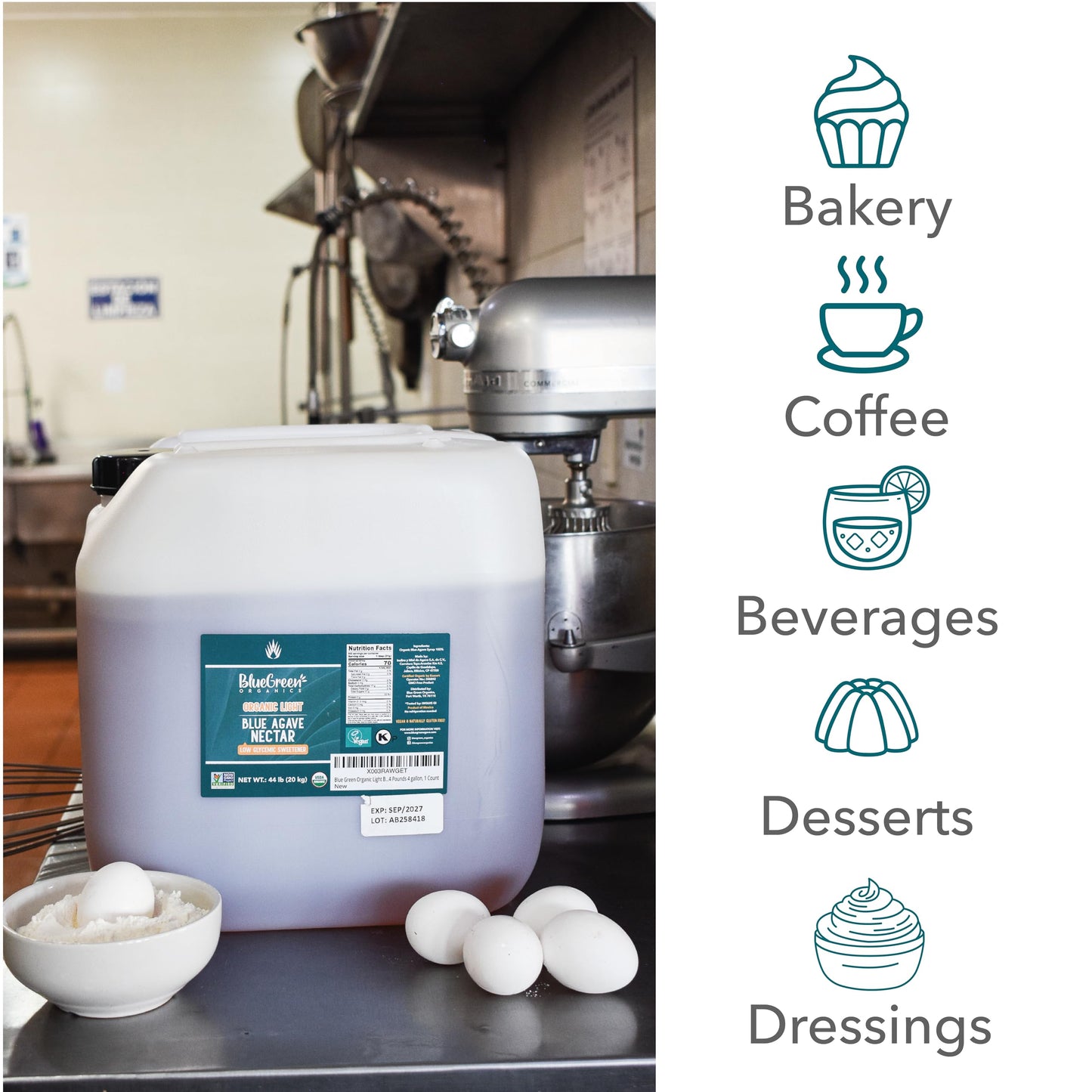 Blue Green Agave Organic Agave Syrup - Gluten Free Sweetener, 704 Fl Oz, Perfect for Cakes, Coffees, Pancakes, and Baked Goods