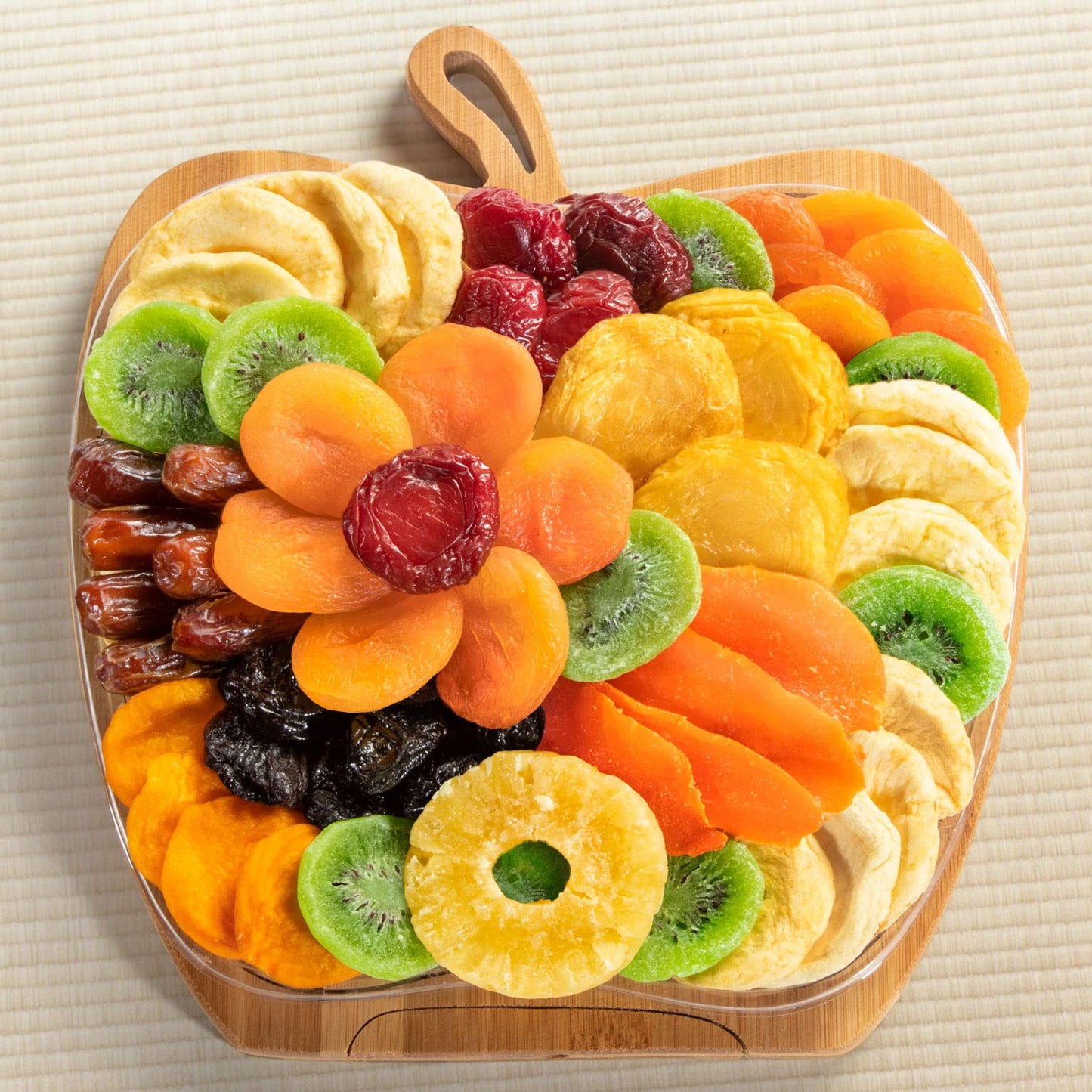 Dried Fruit Favorites on Apple Shape Bamboo Tray, Converts to Bowl for Mothers Day, Birthday, Thank You, Corporate Gifts by Blu