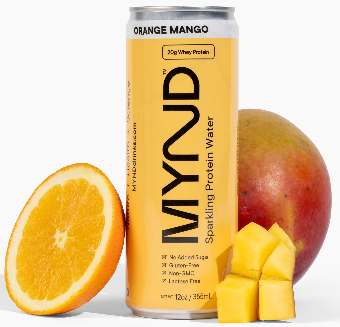 MYND Orange Mango Sparkling Protein Water, 20g Whey Protein, 12 pack