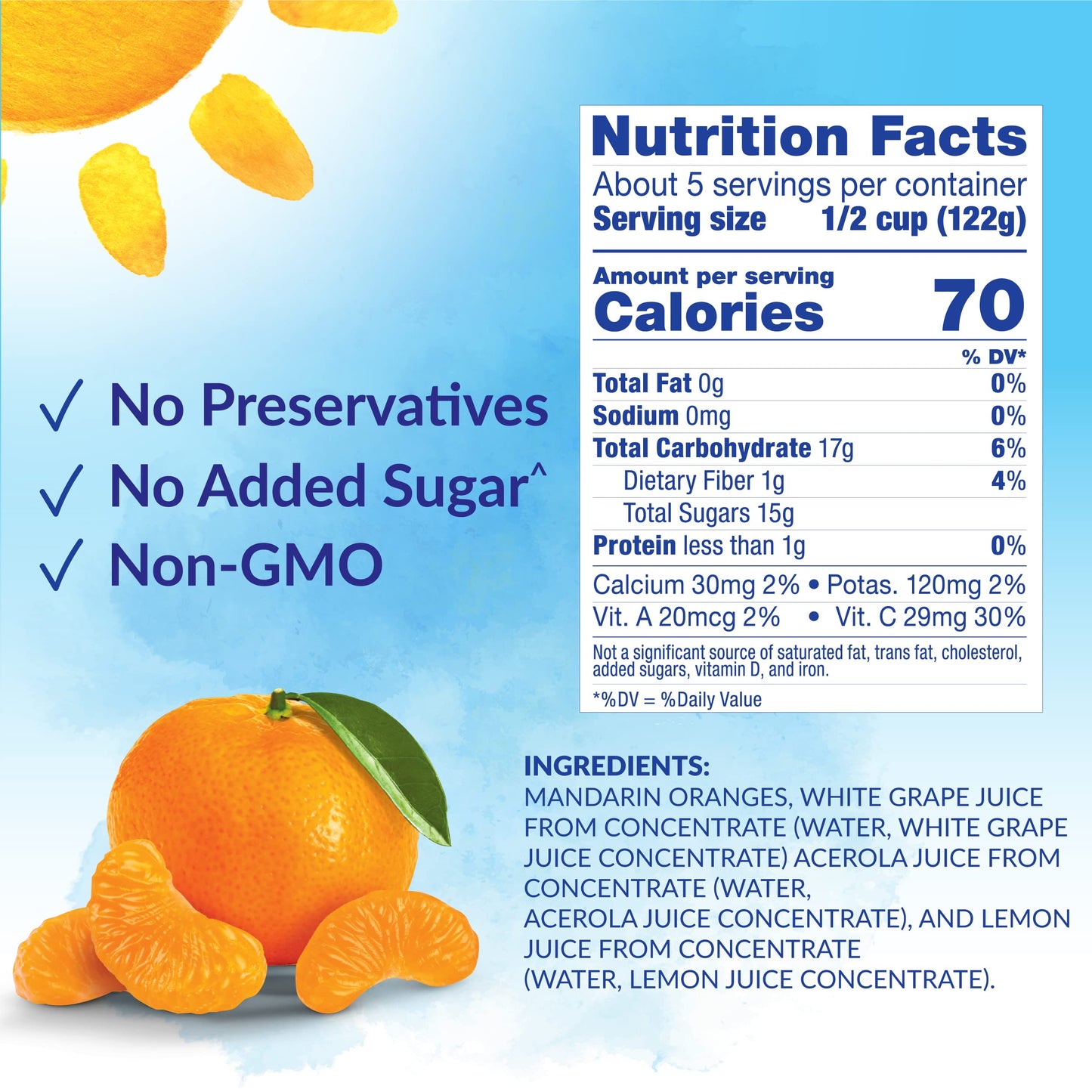 Dole Mandarin Oranges In 100% Fruit Juice - Dole Resealable Fruit Jars - Rich Source Of Vitamin C - 23.5 Oz - 8 Pack