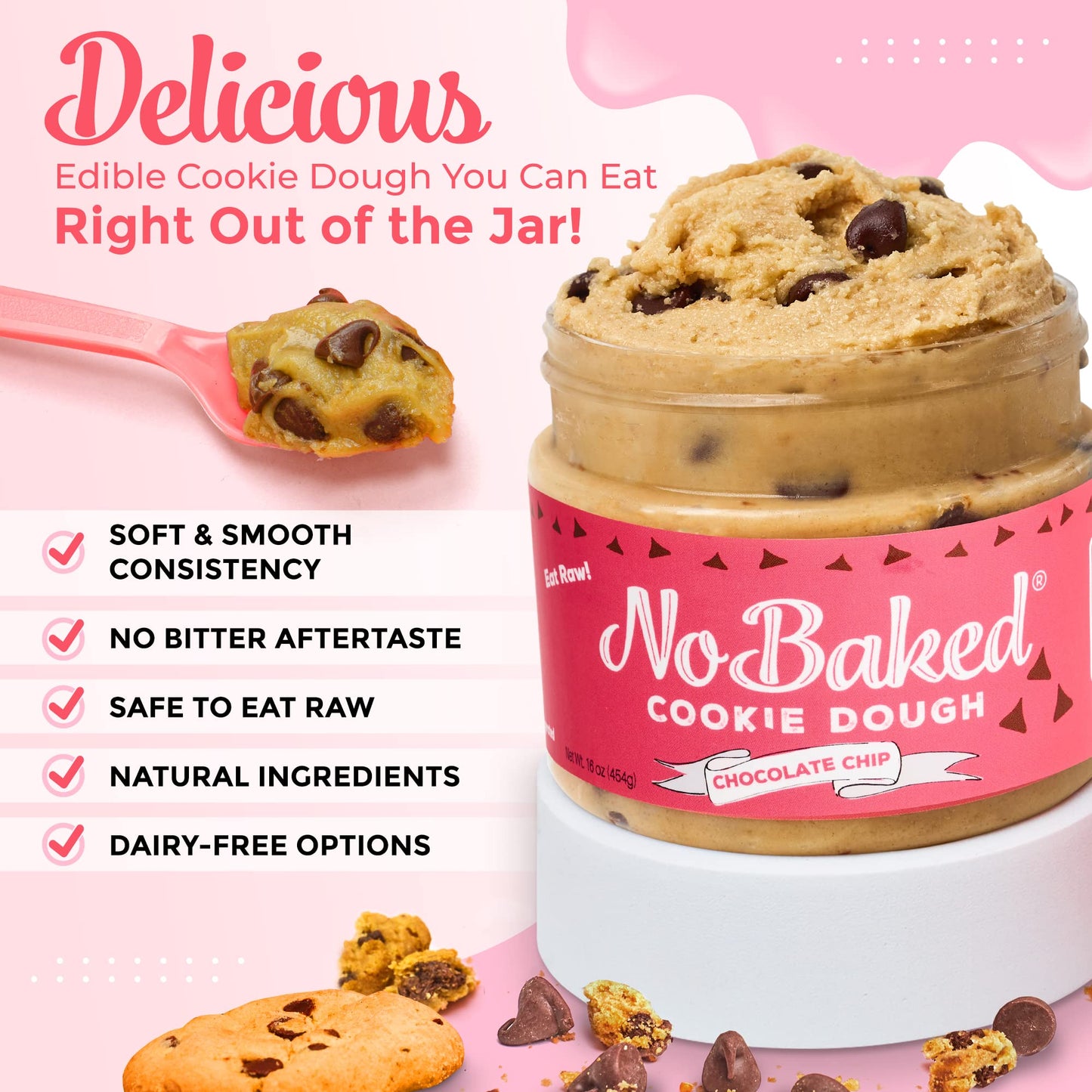 Nobaked Cookie Dough - Edible Assorted Flavors Cookie Dough Meant To Be Eaten Raw With A Soft & Smooth Consistency And No Bitter