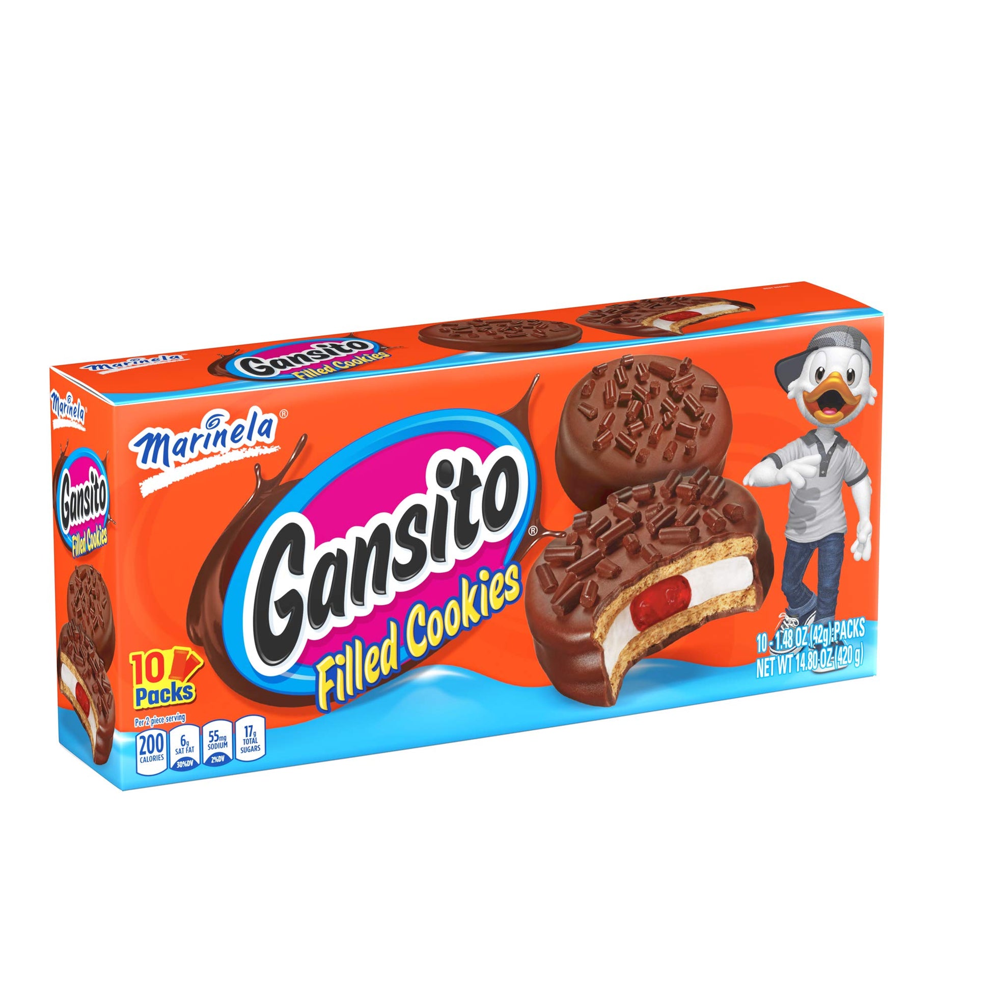Marinela Gansito Chocolatey Covered Strawberry & Creme Filled Cookies, 10 pack, 14.8 oz