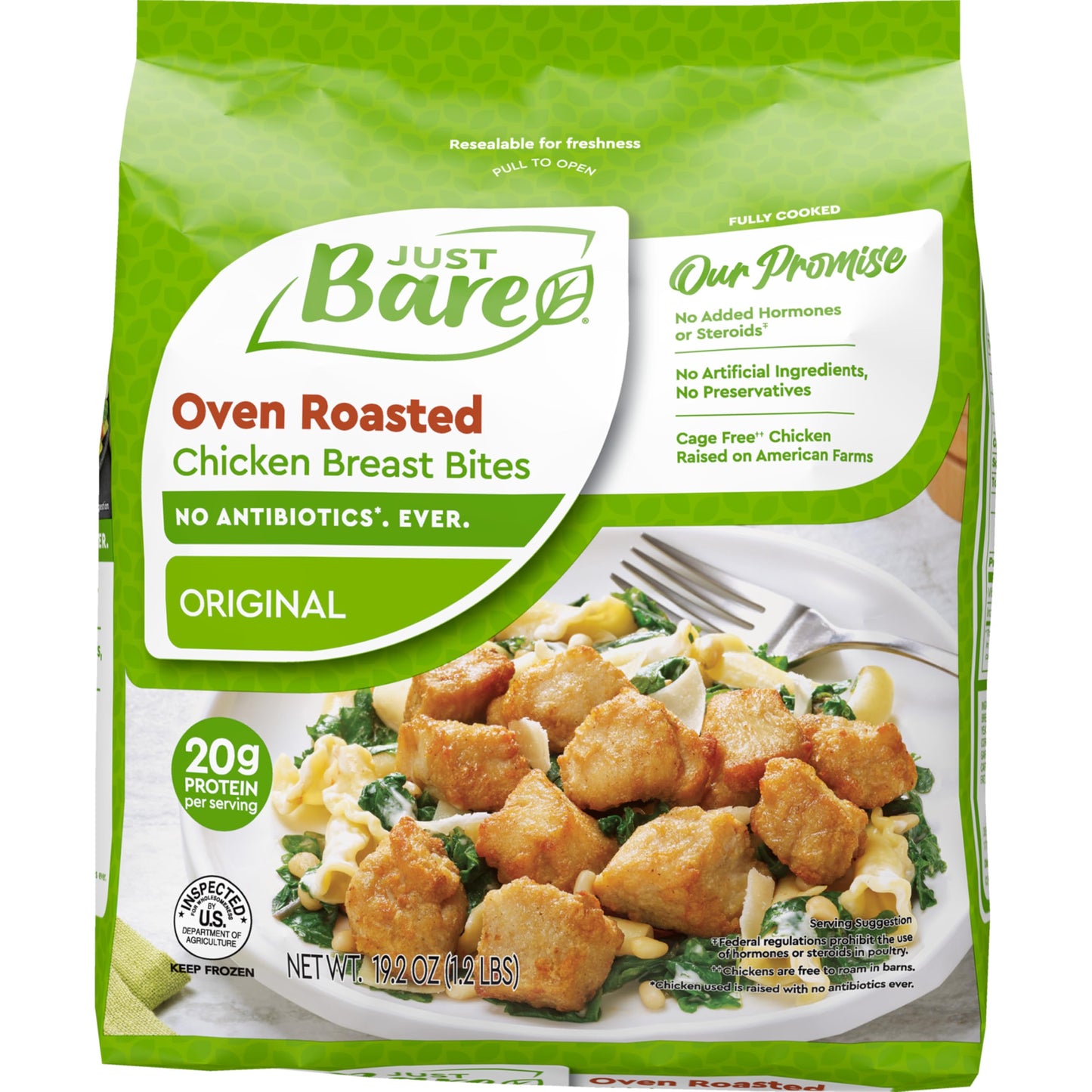 Just Bare Oven Roasted Chicken Breast Bites | Fully Cooked | 20 G Protein | Frozen | 1.20 LB