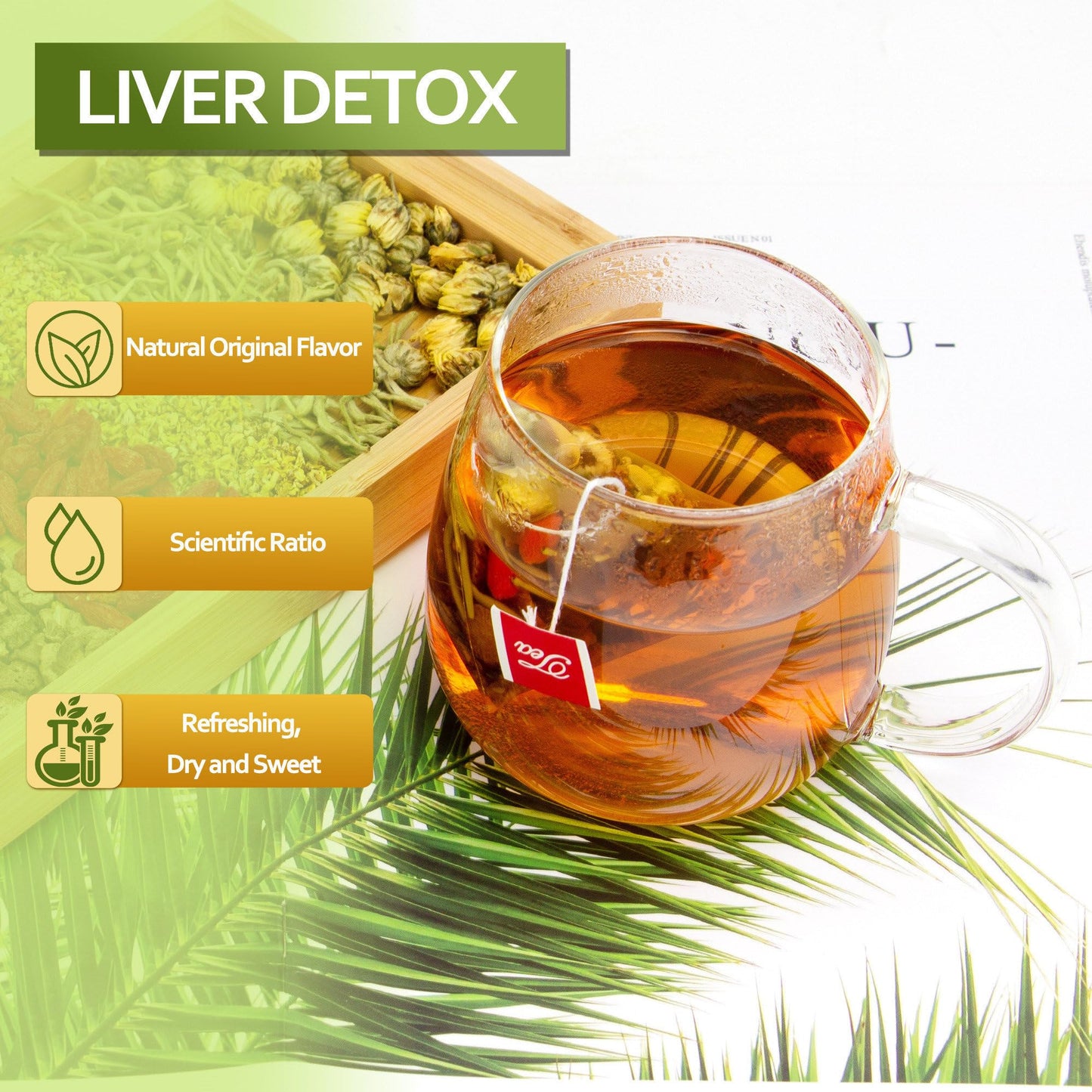 Chrysanthemum Cassia Seed Tea Bags, Chinese Liver Cleanse Detox & Repair Tea With Burdock Root Wolf-Berry Honeysuckle Osmanthus