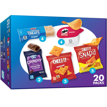 Kelloggs Cheez-It, Pop-Tarts, Pringles & Rice Krispies Treats Grab and Go Snacks Variety Pack, 16.55oz Box (20 Count)