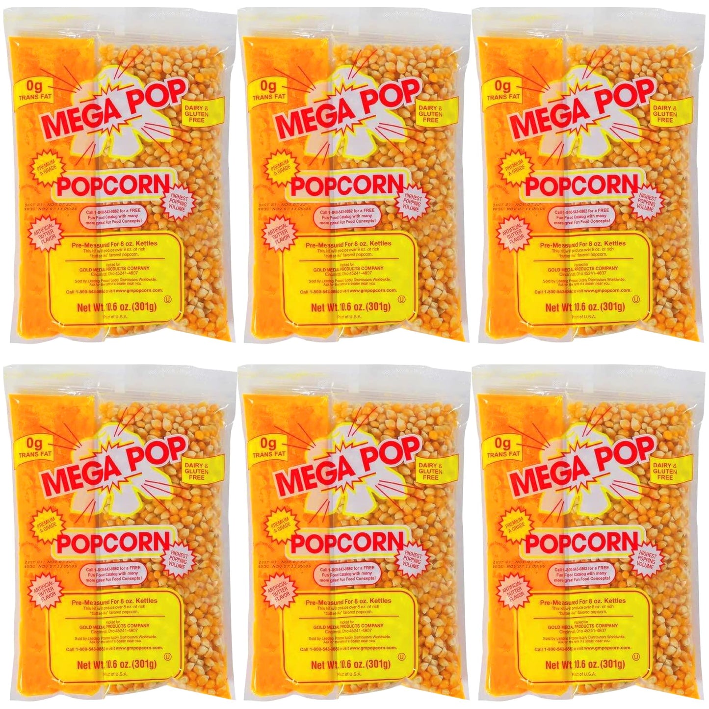Generic Mega-pop Popcorn Kit with Coconut Oil, 10.5 Oz, 6 Ct, Model R4-FLLX-3LPP