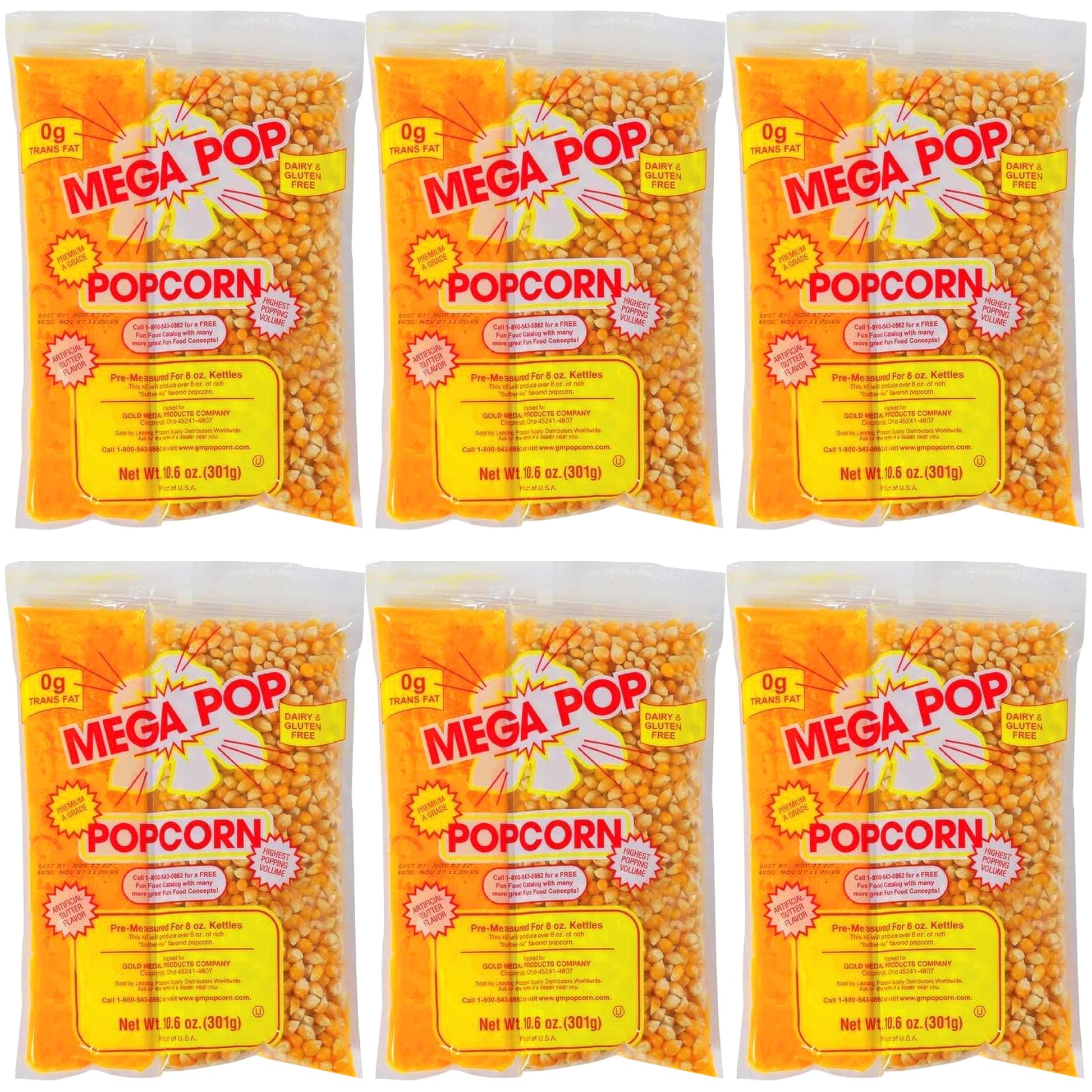 Generic Mega-pop Popcorn Kit with Coconut Oil, 10.5 Oz, 6 Ct, Model R4-FLLX-3LPP
