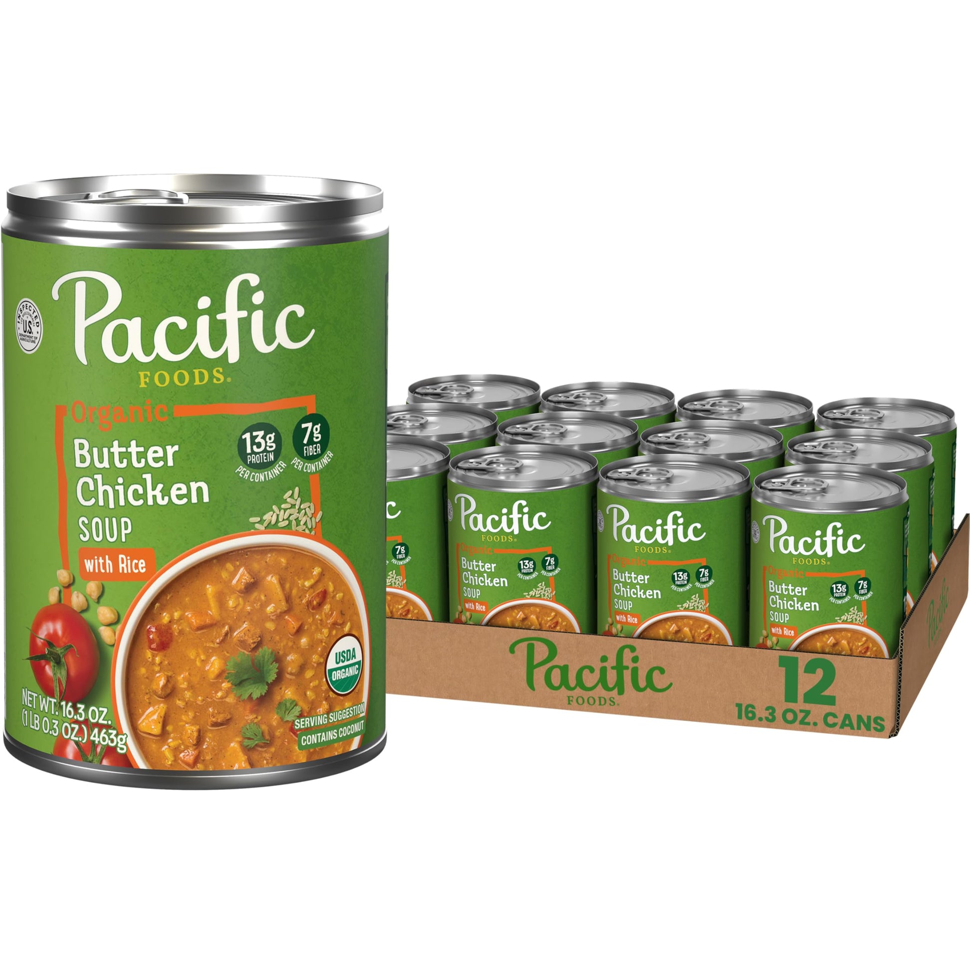 Pacific Foods Organic Butter Chicken Soup with Rice, 16.3 oz Can (12 Pack)