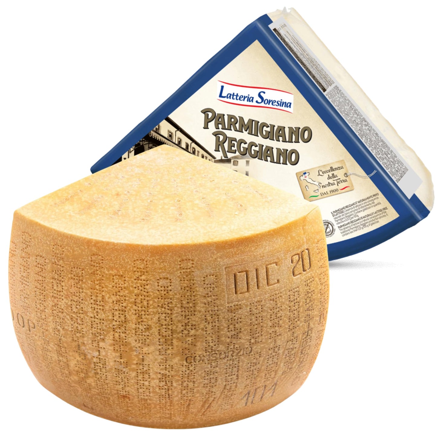 Latteria Soresina Parmesan Cheese Block, Parmigiano Reggiano DOP, 20 lb (¼ Wheel), 24 Months Aged, Imported from Italy