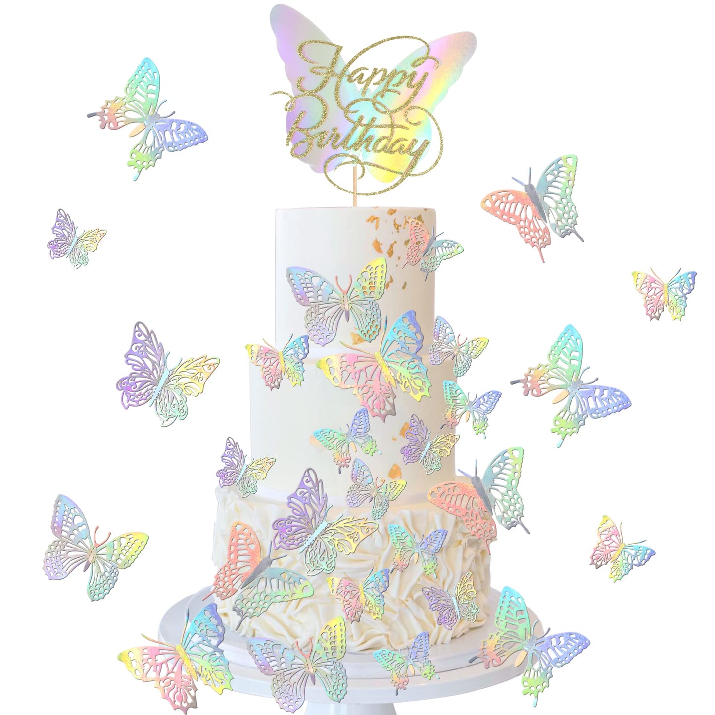 21 Pcs Butterfly Happy Birthday Cake Topper With Hollow Butterly Cupcake Toppers Butterfly Cupcake Picks For Baby Shower Kids Bo
