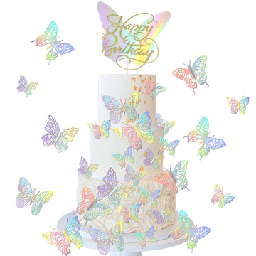 21 Pcs Butterfly Happy Birthday Cake Topper With Hollow Butterly Cupcake Toppers Butterfly Cupcake Picks For Baby Shower Kids Bo