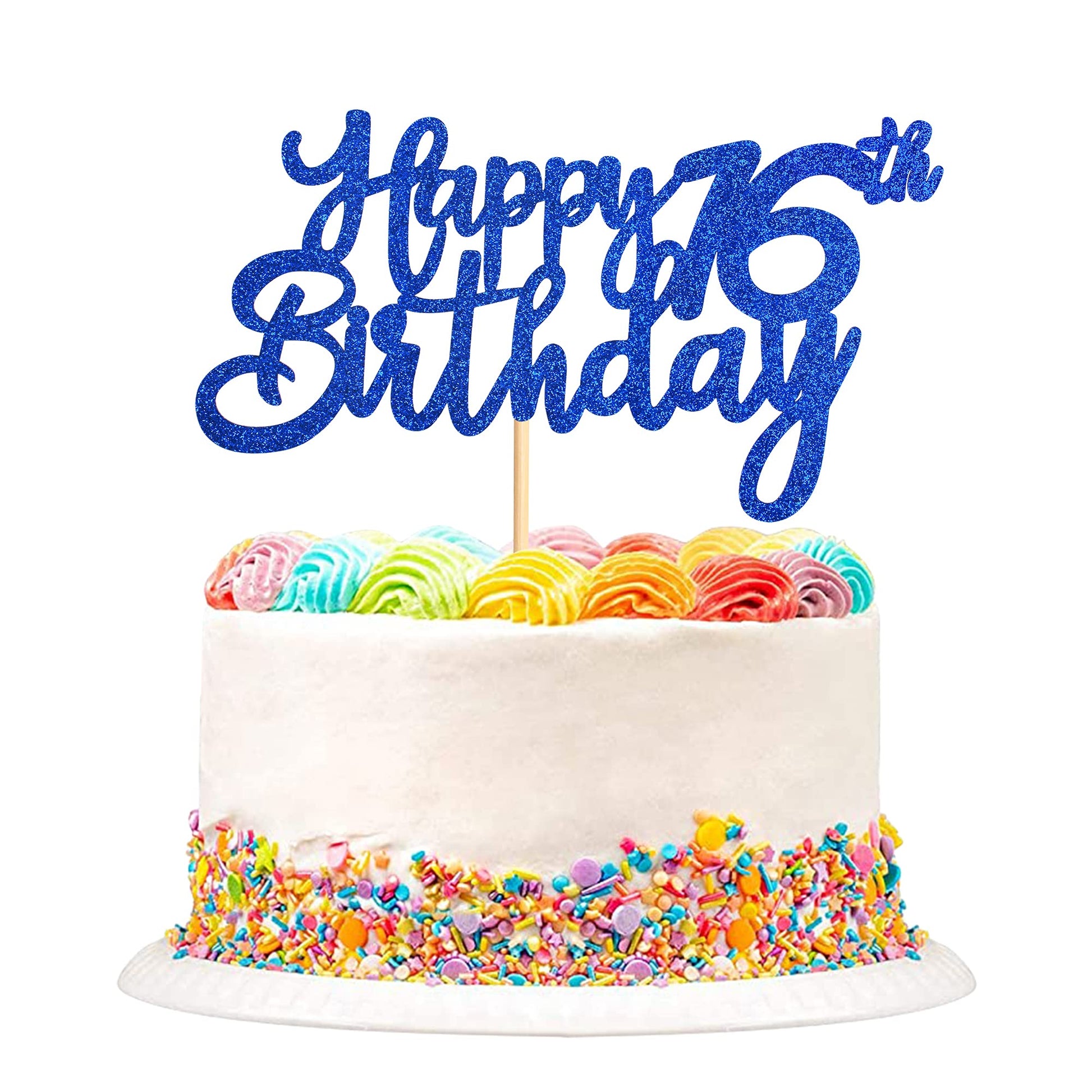 Unimall Bule Glitter 16Th Happy Birthday Cake Topper Boys Girls Food Picks For Celebrating Sixteen Years Old Birthday Anniversar
