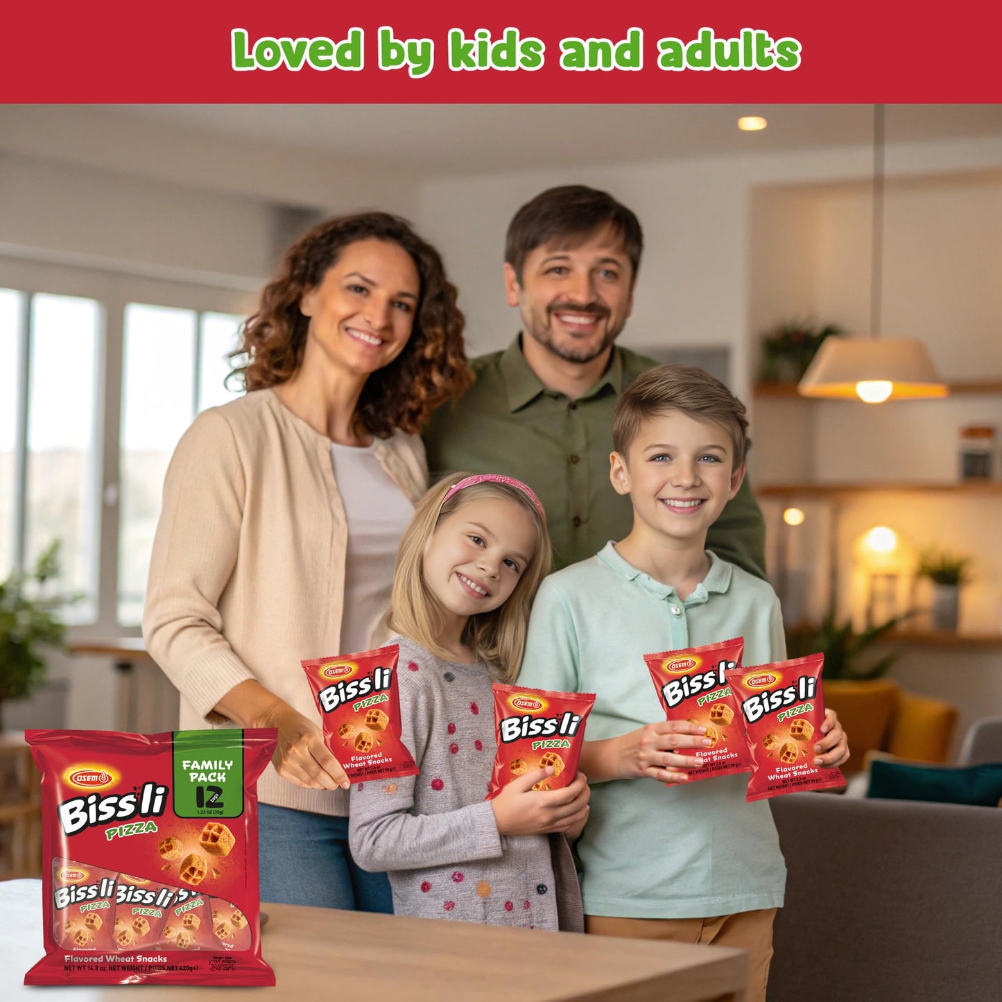 Osem Bissli Crunchy Pizza Wheat Snack, 1.23oz Bags (Pack of 12) - Kosher, No Artificial Colors or Preservatives, Conveniently Pa
