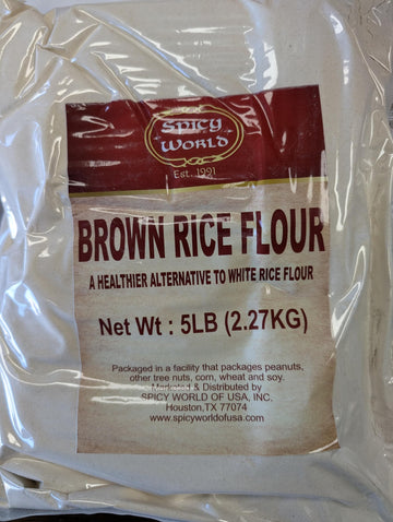 Spicy World Brown Rice Flour, Fine Ground, 5 LB Bulk, Resealable Bag, All-Natural, Rich in Fiber