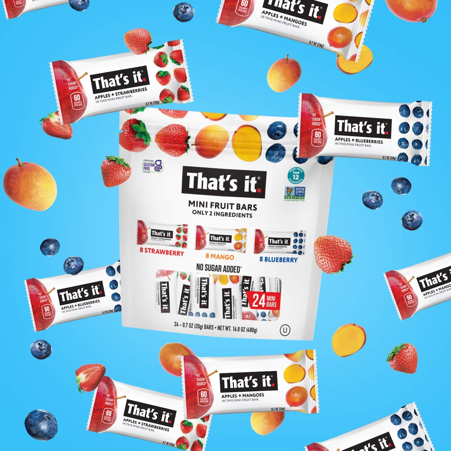 Thats it. Mini Fruit Bars (Variety 24 Pack) No Sugar Added, Plant-Based, Vegan & Gluten Free, Breakfast Bar, Paleo, for Childre