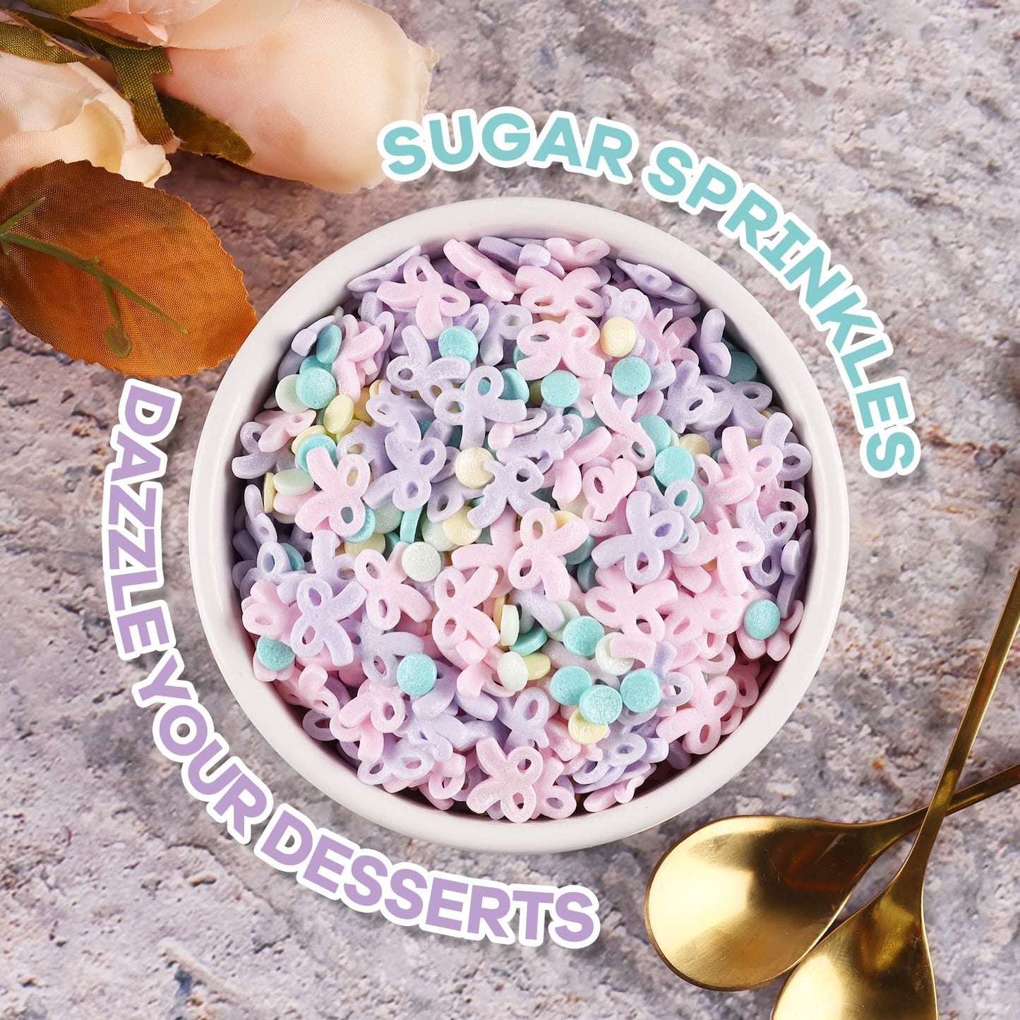 Sprinkles For Cake Decorating, 7 Ounces Macaron Color Bows Confetti Sprinkles For Cupcake, Cookies, Ice Cream Topper, Edible Cak