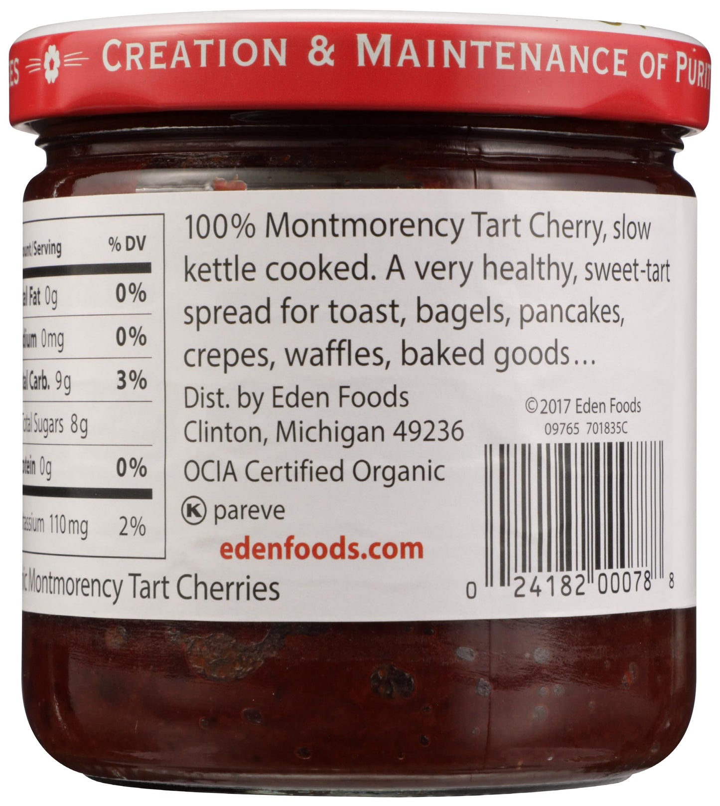Eden Organic Cherry Butter, 8 oz Glass Jar, Montmorency Tart Cherries