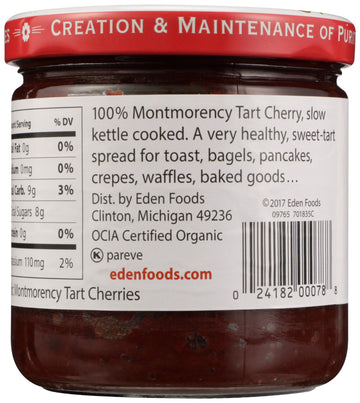 Eden Organic Cherry Butter, 8 oz Glass Jar, Montmorency Tart Cherries