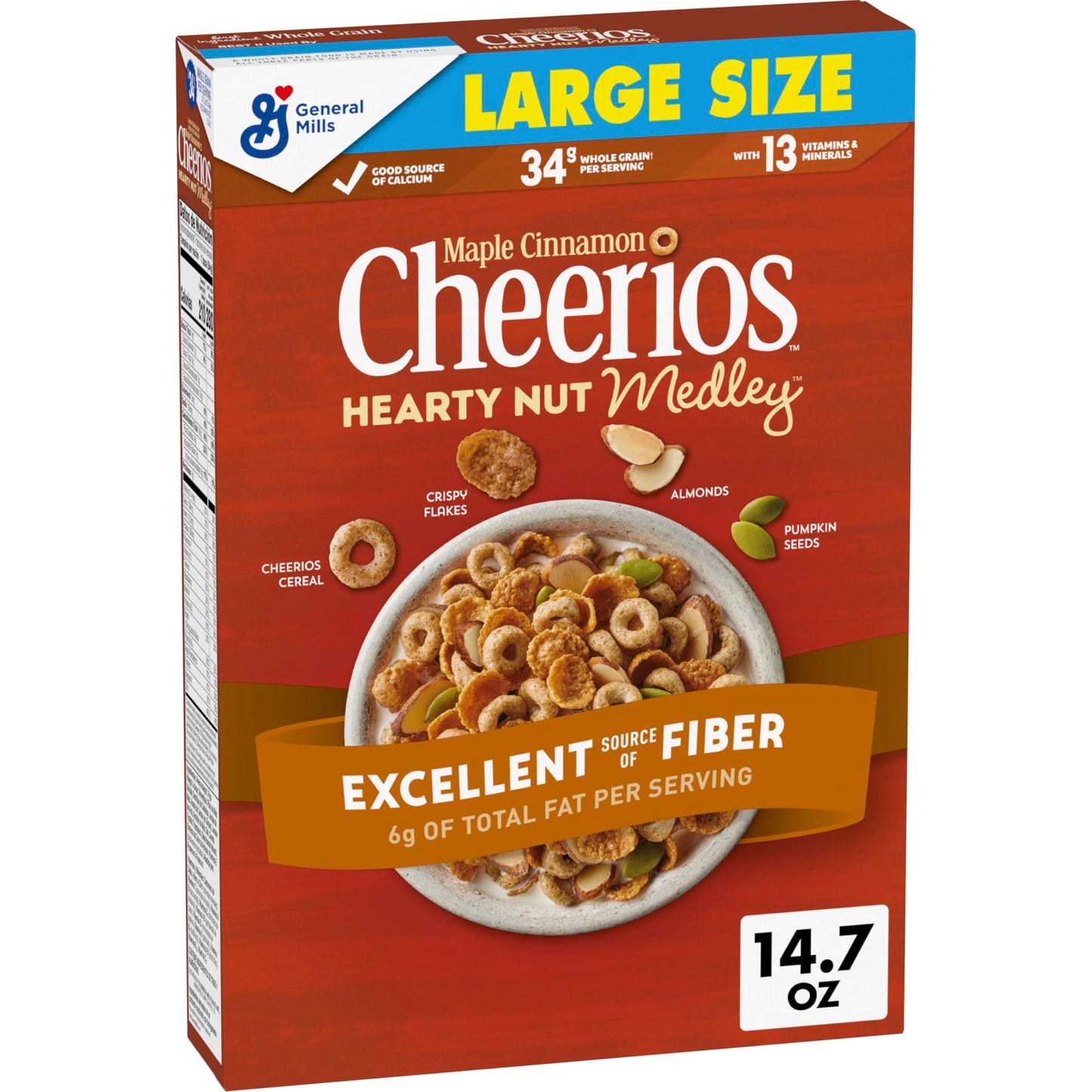 Cheerios Hearty Nut Medley Breakfast Cereal, Maple Cinnamon, Whole Grain, 14.7 oz