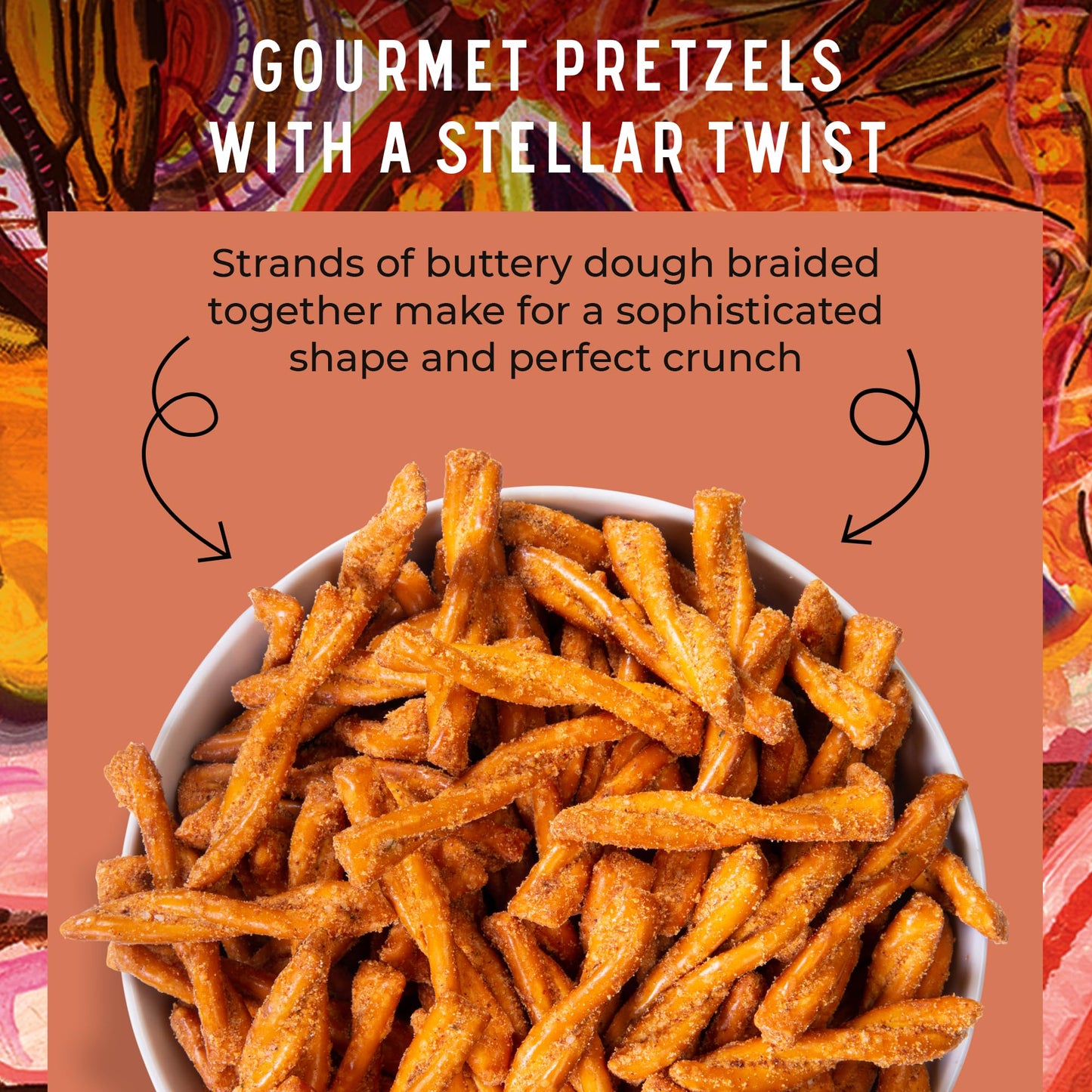 Stellar Pretzel Braids, Sweet & Sparky Spicy Buffalo, 6 Large Snack Bags (5 Oz Each) Vegan Pretzel Rods, Sticks