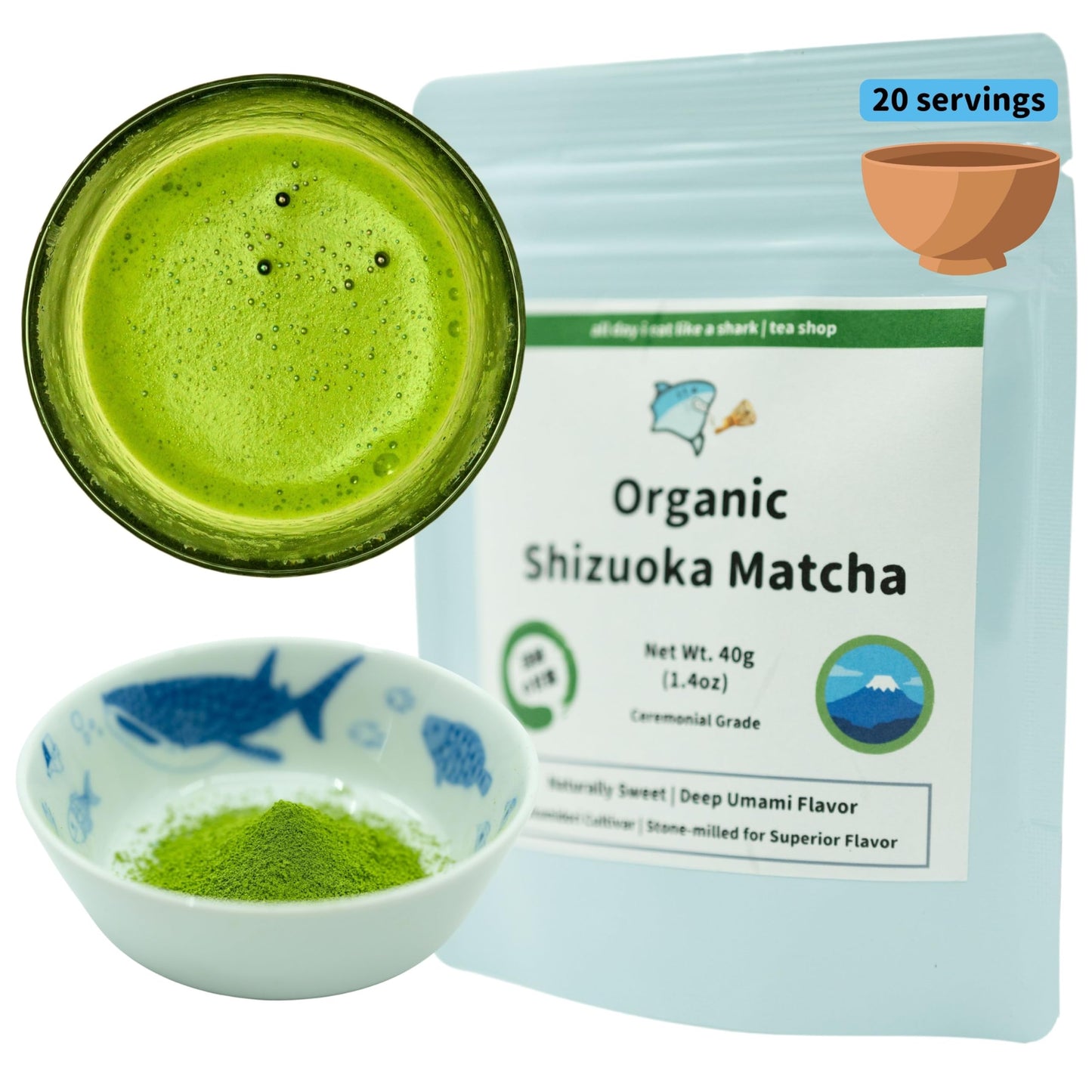 all day i eat like a shark Okumidori Matcha Powder - Ceremonial Grade, JAS Certified Organic, 40g Bag, Authentic Japanese Origin