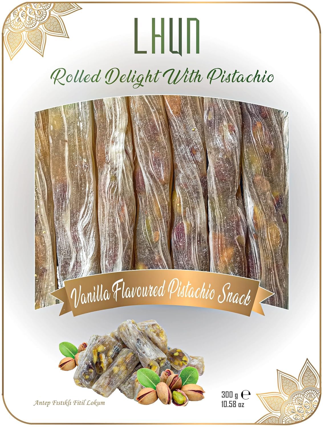 Lhun Rolled Turkish Delights Candy With Vanilla And Pistachio | Handmade Gourmet Exotic Snacks With Unique Taste | Exotic Candy
