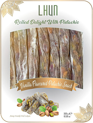 Lhun Rolled Turkish Delights Candy With Vanilla And Pistachio | Handmade Gourmet Exotic Snacks With Unique Taste | Exotic Candy