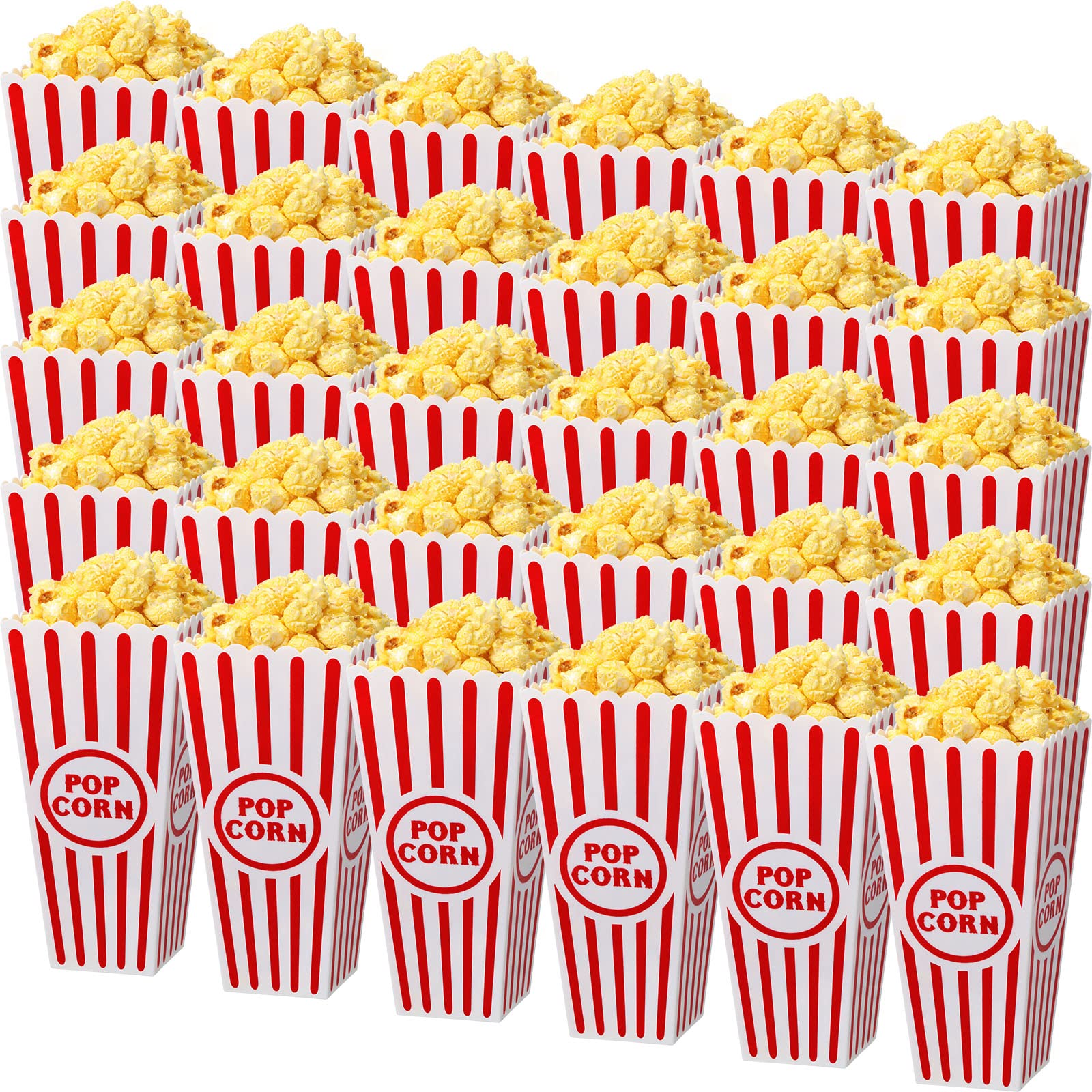 Yuxung 30 Pack Plastic Popcorn Boxes Red and White Striped Popcorn Buckets Bulk Reusable Open Top Containers for Movie Night, Cl