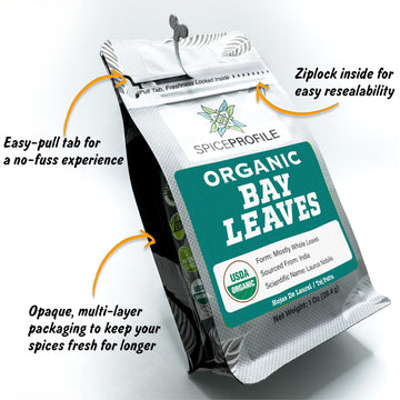 Spice Profile Usda Organic Bay Leaves, Lab Tested For Heavy Metals, Resealable 1Oz Pouch, Tej Patta, Hojas De Laurel