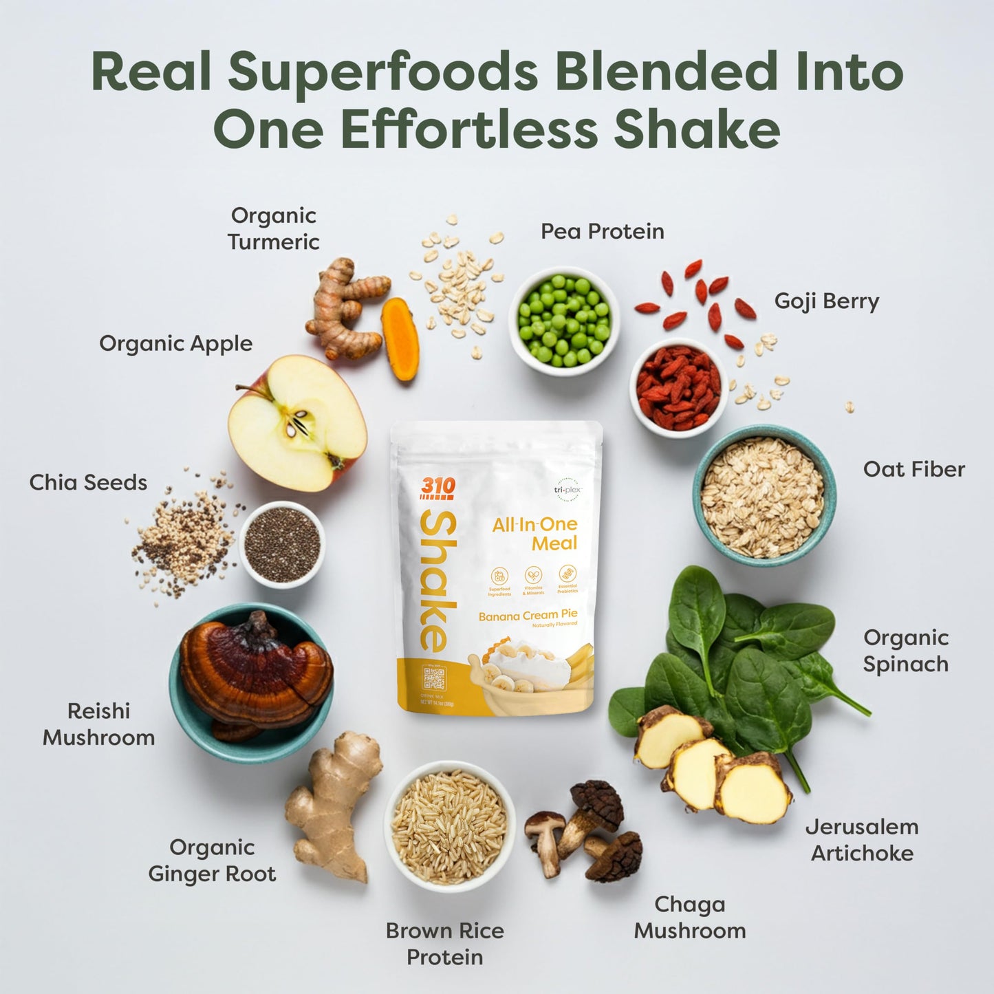 310 Nutrition All-in-One Plant-Based Meal Replacement Shake - High-Fiber Protein with Probiotics, Digestive Enzymes & Adaptogens