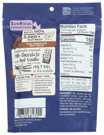 SUNRIDGE FARMS Milk Chocolate Malt Balls, 7 OZ