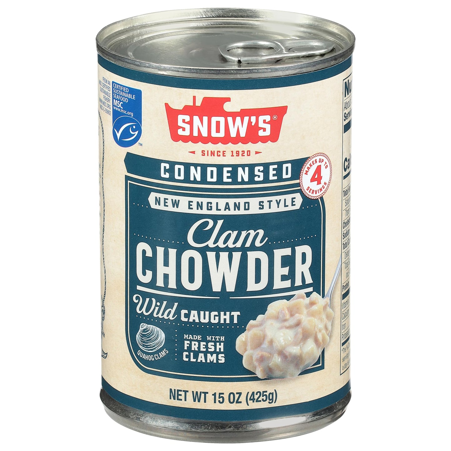 Snows Condensed New England Clam Chowder, 15 oz Can - 4g Protein per Serving - Authentic New England Style Recipe