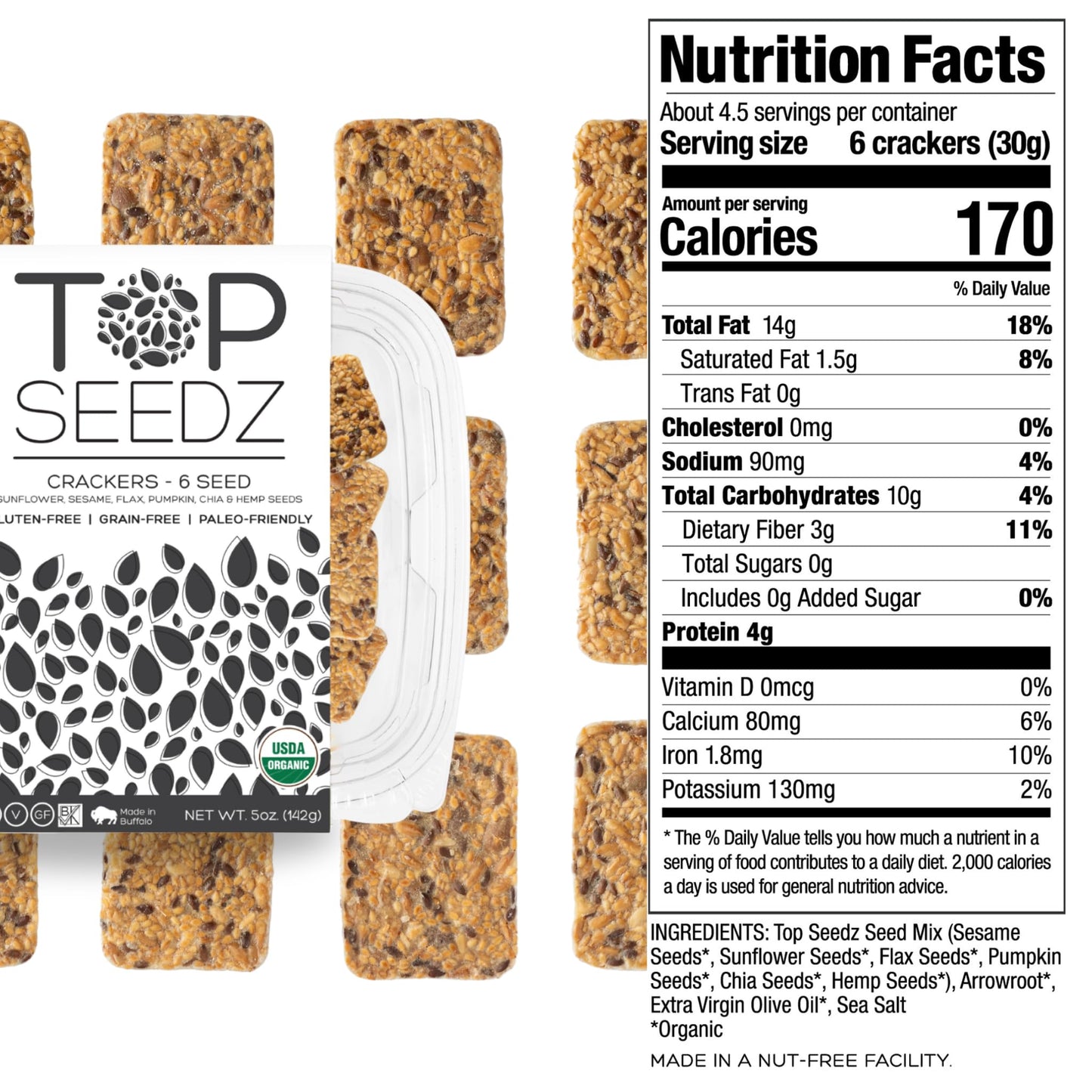 Top Seedz Organic Gluten Free Cumin & 6 Seed  ers, 5 oz, 6-Pack, Vegan, Plant-Based Protein, Healthy Snack