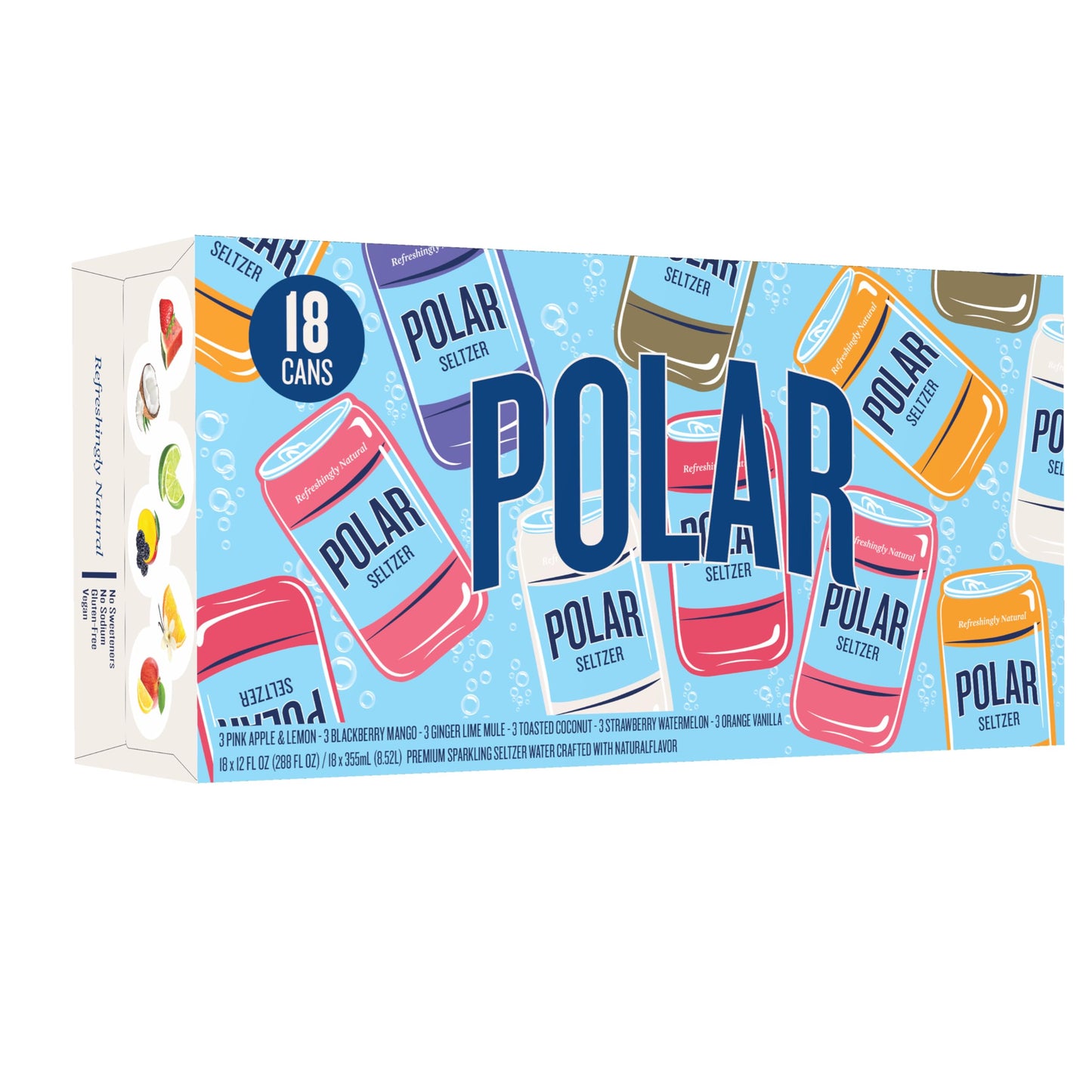 POLAR Seltzer Water Sampler Variety Pack, 12 fl oz Cans, 18 Pack, Model 10161319