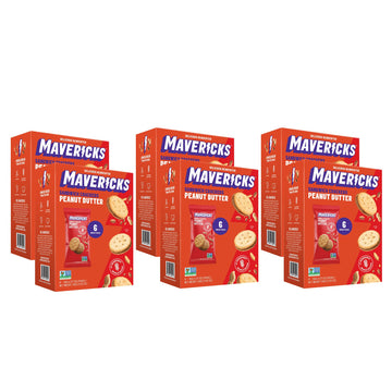 Mavericks Sandwich Crackers Peanut Butter - Plant-Based Peanut Butter Sandwich Snack Crackers, Whole Grain, Non-GMO - 6 Boxes (3
