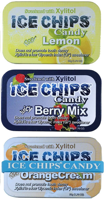 Ice Chips Xylitol Candy 6 Tins (Fruity Pack); Low Carb, Gluten Free - Includes Ice Chips Band As Shown
