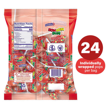 Colombina Bon Bon Bum Lollipops W/Bubble Gum Center, Strawberry Flavor, Individually Wrapped, Ideal For Party Favors And Gifts,