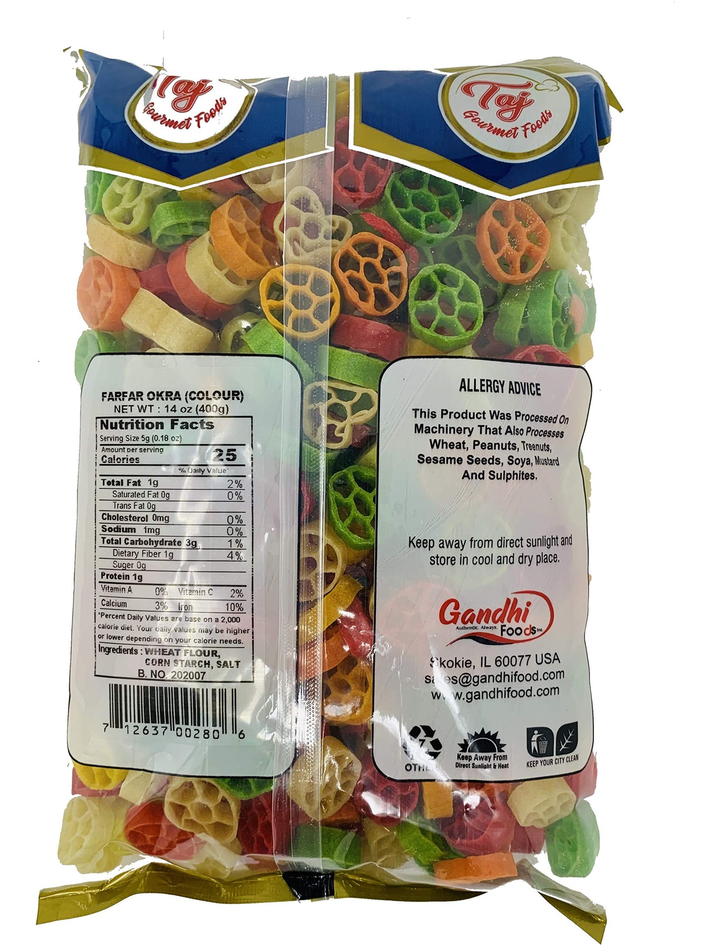 TAJ Gourmet Farfar Fryums Wheat project piece Tube, 400g, Okra Flavor, 14 Ounce