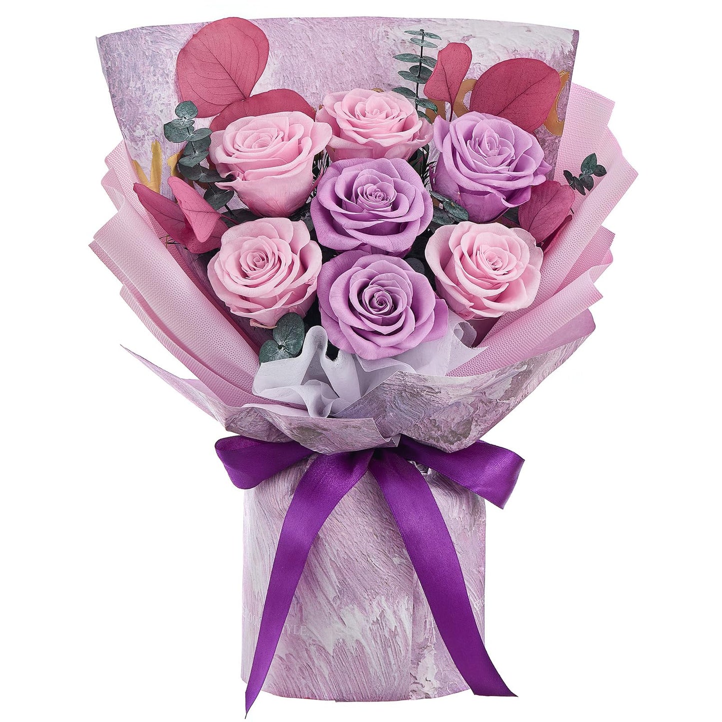 Mosstory Roses Bouquet Purple Gifts for Women Birthday Flowers for Women Forever Flowers Bouquet Gift for Her Wife Anniversary G