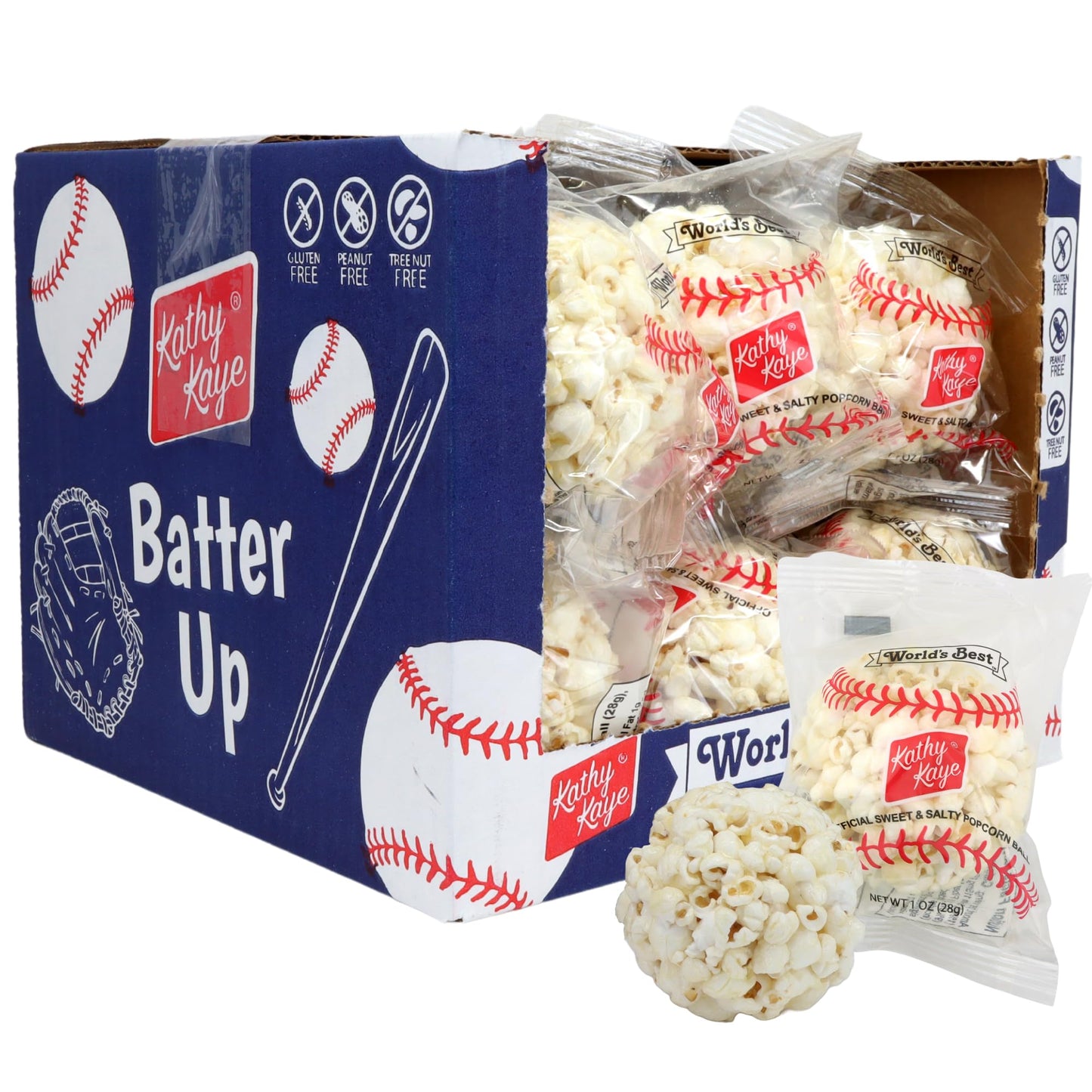 Kathy Kaye Baseball Sweet & Salty 1 oz. Popcorn Balls | Delicious, Crunchy, & Perfect for Snacking| Classic Sweet & Salty Flavor
