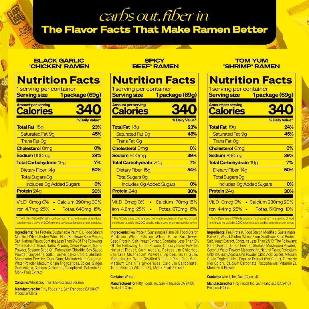 Immi Ramen Variety Pack - Bold Flavors, Better Noodles - High Protein, Low Carb, Plant Based - Spicy Beef, Black Garlic Chicken,