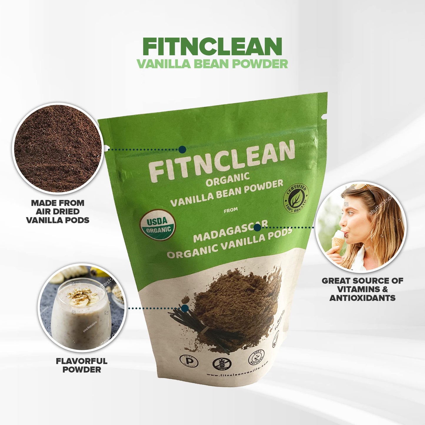 1Oz Organic Madagascar Vanilla Bean Powder. Certified Usda Organic. Ground Whole Gourmet Pods By Fitnclean Vanilla| Raw Natural Pure Unsweetened No Additives Non-Gmo