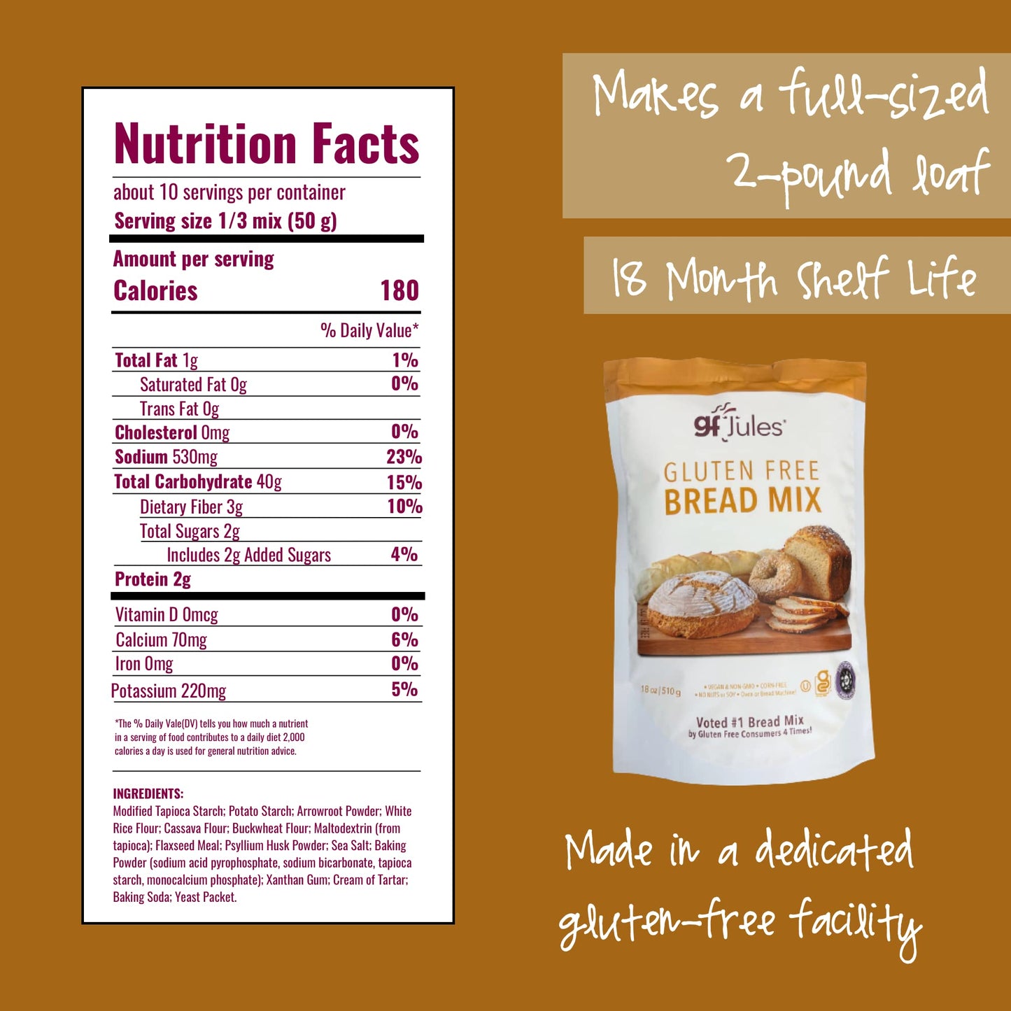 gfJules Certified Gluten Free Bread Baking Mix | Loaf, Baguettes, Bagels, Focaccia and more | No Grit, Non-GMO, Vegan | Certifie