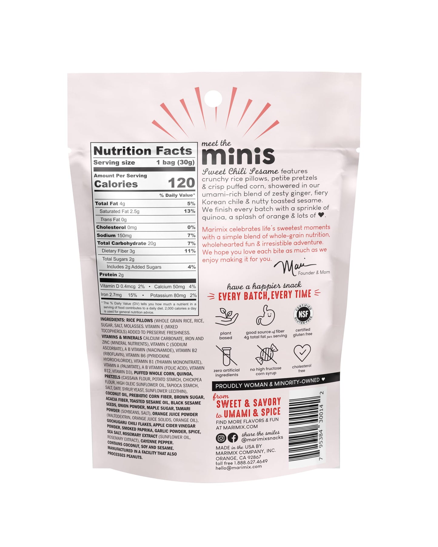 MARIMIX Mini Snack Mix, Sweet Chili Sesame, 6 Pack, 1.06 Ounce Each