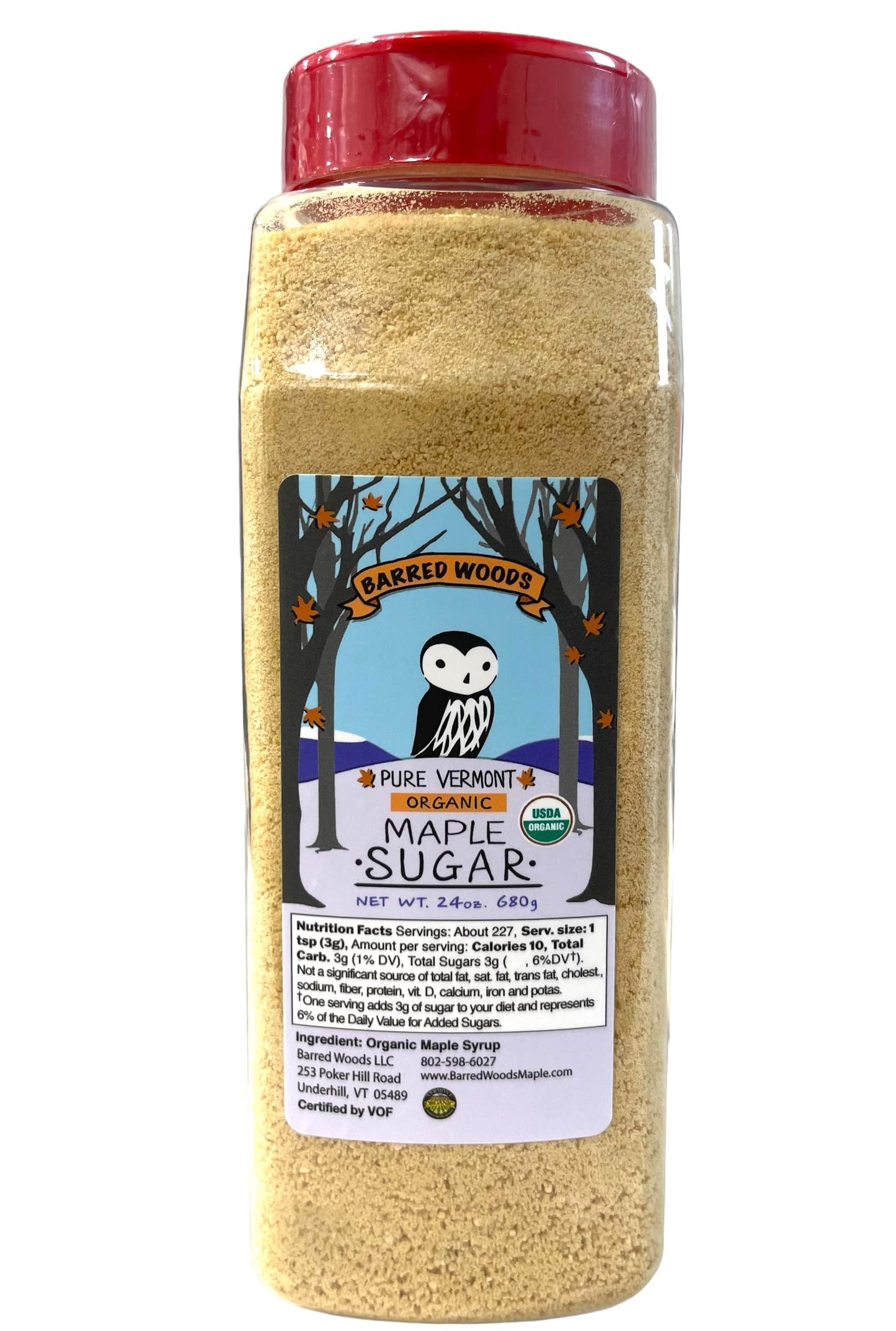 Barred Woods Maple Organic Pure Vermont Maple Sugar - 1.5 lbs (24 oz) Jar - Granulated Maple Sugar