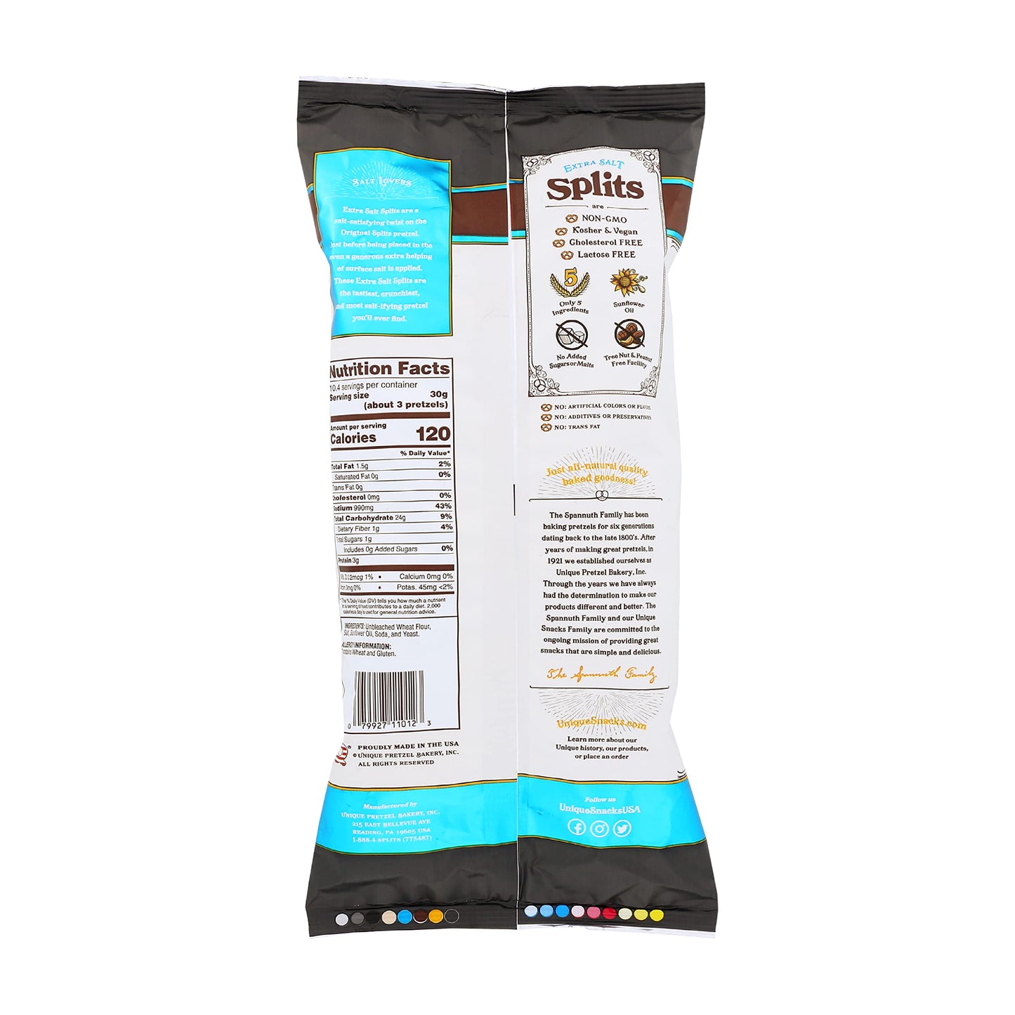 Unique Snacks Extra Salt Split-Open Pretzels, 11 Oz. Bag, Pack of 6, OU Kosher, Non-GMO, Delicious Homestyle Baked Snack
