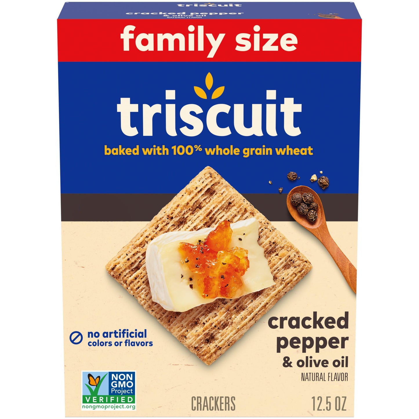 Triscuit Cracked Pepper & Olive Oil Whole Grain Wheat Crackers, Family Size, 12.5 Oz