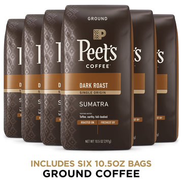 Peet'S Coffee, Dark Roast Ground Coffee - Single Origin Sumatra 63 Ounces (Six Bags Of 10.5 Ounce)