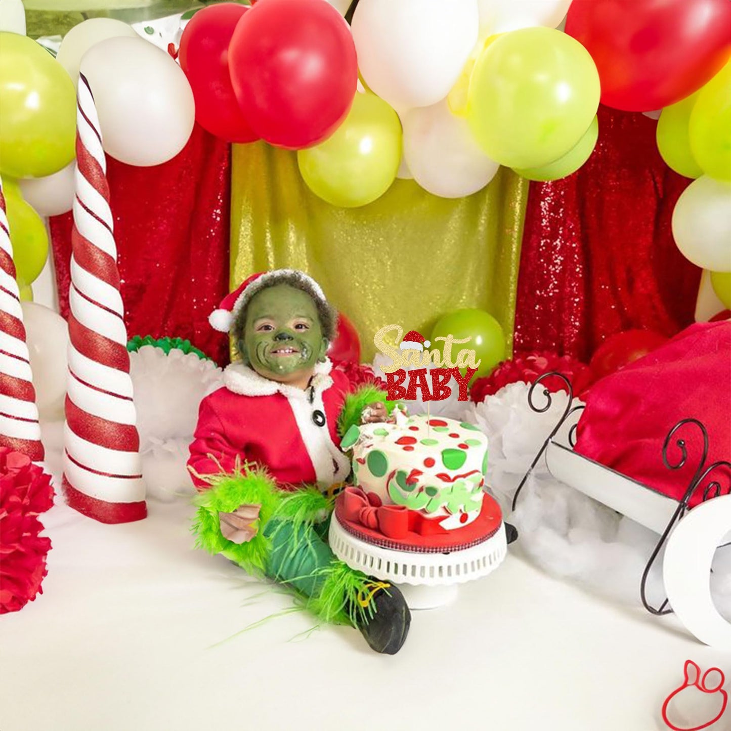 Gyufise 1Pc Santa Baby Cake Topper Red Glitter Xmas Hat Santa Baby Shower Cake Picks Christmas Baby Shower Cake Decoration For C