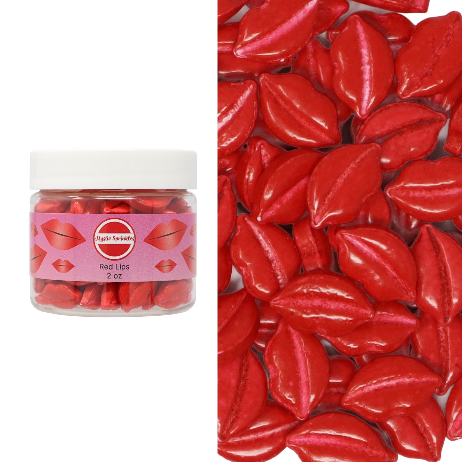 Mystic Sprinkles Valentine's Day Themed Candy Shapes Sprinkles (Red Lips, 2oz Jar)
